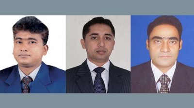 আনোয়ারুল আজীম আনার, মানোয়ার হোসেন মোল্লা ও রিপন জোয়ার্দ্দার (বাম থেকে)