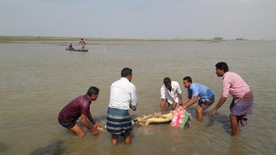 নাসিরনগরে ভাঙা প্রতিমা বিসর্জন দেওয়া হচ্ছে