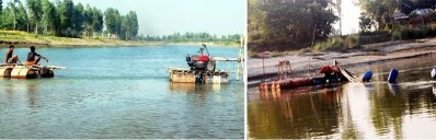 নদীতে অবৈধভাবে বালু উত্তোলন, জমি ও বাড়িঘর ধসের আশঙ্কা