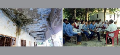 ভগ্নদশায় বিজয় সরকারের প্রতিষ্ঠিত স্কুল, গাছতলায় চলছে ক্লাস