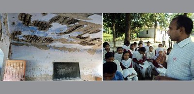 ভগ্নদশায় বিজয় সরকারের প্রতিষ্ঠিত স্কুল, গাছতলায় চলছে ক্লাস
