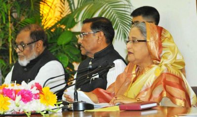গণভবনে সংবাদ সম্মেলনে বক্তব্য রাখছেন প্রধানমন্ত্রী, ছবি- ফোকাস বাংলা