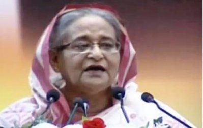 মে দিবসের অনুষ্ঠানে বক্তব্য রাখছেন প্রধানমন্ত্রী শেখ হাসিনা