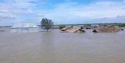 জামালপুরে যমুনার পানি কিছুটা কমলেও এখনও ডুবে আছে চরের ঘরবাড়ি