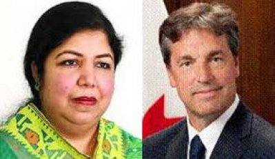 স্পিকার ড. শিরীন শারমিন চৌধুরী ও কানাডার হাইকমিশনার বেনয়েট পিয়েরে লারামি