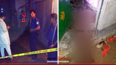 ভালুকার &lsquo;জঙ্গি আস্তানা&rsquo; (বাঁয়ে) ও সেখানে পড়ে থাকা নিহতের লাশ