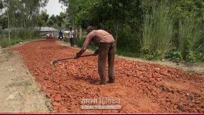 ইট বিছানো হচ্ছে (ছবি- প্রতিনিধি)