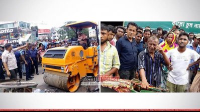 অবৈধ যান ধ্বংস করায় কান্নায় ভেঙে পড়েন এক রিকশা চালক