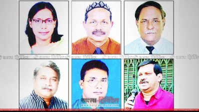 গাইবান্ধা-২ আসনের মনোনয়নপ্রত্যাশী (ওপরে বাঁ থেকে) মাহাবুব আরা বেগম গিনি, আব্দুর রশিদ সরকার, সৈয়দ শামসুল আলম হিরু, (নিচে বাঁ থেকে) খন্দকার আহাদ আহমেদ, শাহ সারোয়ার কবীর, মিহির ঘোষ