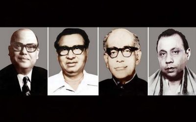 চার জাতীয় নেতা (বাঁ থেকে) সৈয়দ নজরুল ইসলাম, তাজউদ্দিন আহমদ, এম মনসুর আলী ও কামারুজ্জামান