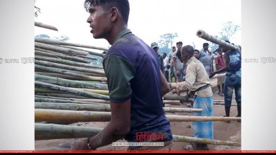 পান বাজার ত্রাণের বাঁশ নিচ্ছে রোহিঙ্গারা