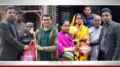 ভেরিফিকেশনে গিয়ে ফুল-মিষ্টি দিয়ে দুই জনকে শুভেচ্ছা জানান সিনিয়র সহকারী পুলিশ সুপার (উজিরপুর সার্কেল) আকরামুল হাসান