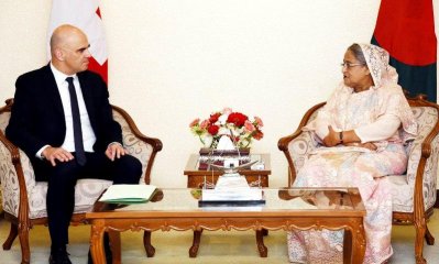 বৈঠকে প্রধানমন্ত্রী শেখ হাসিনা ও সুইজারল্যান্ডের প্রেসিডেন্ট আঁলা বেরস (ছবি: ফোকাস বাংলা) 