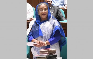 জাতীয় সংসদে বক্তব্য রাখছেন প্রধানমন্ত্রী শেখ হাসিনা (ছবি: ফোকাস বাংলা) 