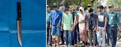 গ্রেফতারকৃত পাঁচ জন ও হত্যায় ব্যবহৃত ছুরি