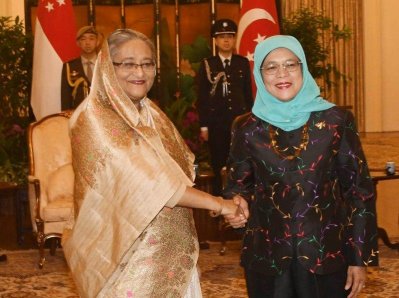 সিঙ্গাপুরের প্রেসিডেন্টের সঙ্গে প্রধানমন্ত্রী, ছবি: ফোকাস বাংলা