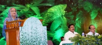 বক্তব্য রাখছেন প্রধানমন্ত্রী শেখ হাসিনা (ছবি: ফোকাস বাংলা)