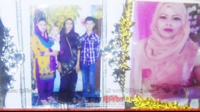 এক ছবিতে রোকেয়া, তার কোলে মেয়ে রাইসা, এরপর তার মা ও ছেলে রোকন, অন্য ছবিতে রোকেয়া বেগম (ছবি- প্রতিনিধি)
