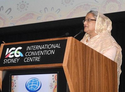 পুরস্কার গ্রহণের আগে বক্তব্য রাখেন প্রধানমন্ত্রী, ছবি: ফোকাস বাংলা