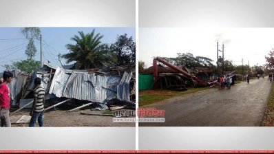নেত্রকোনায় কালবৈশাখী ঝড়ে ক্ষতিগ্রস্ত ঘরবাড়ি ও বিদ্যুতের খুঁটি