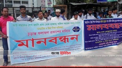 অফিস সহায়ক পদে চূড়ান্ত ফল প্রকাশের দাবিতে মানববন্ধন