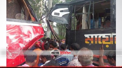 গাইবান্ধায় দুই বাসের মুখোমুখি সংঘর্ষ