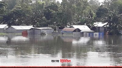 করতোয়ায় পানি বৃদ্ধি পেয়ে নিম্নাঞ্চল প্লাবিত