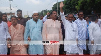 গণসংযোগে মোসাদ্দেক হোসেন বুলবুলের সঙ্গে মিজানুর রহমান মিনু (ছবি- প্রতিনিধি)