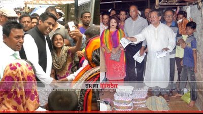 প্রচারণায় সেরনিয়াবাত সাদিক আব্দুল্লাহ ও মজিবর রহমান সরওয়ার (ছবি- প্রতিনিধি)