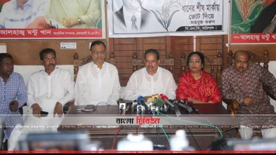 সংবাদ সম্মেলনে মজিবর রহমান সরোয়ার (ছবি- প্রতিনিধি)