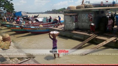 ফিশিং বোট থেকে চাঁদপুর মাছঘাটে ইলিশ তুলছেন শ্রমিকরা
