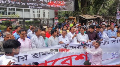 প্রেসক্লাবের সামনে মানববন্ধন করছেন সাংবাদিকরা
