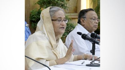 সংবাদ সম্মেলনে প্রধানমন্ত্রী (ছবি- ফোকাস বাংলা)