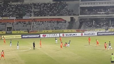 বাংলাদেশ-ভুটান ম্যাচের একটি মুহূর্ত
