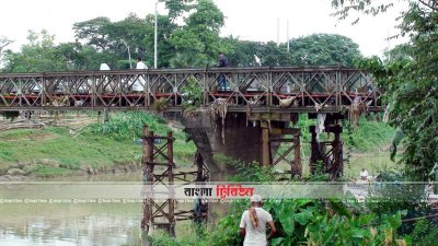 বিভিন্ন স্থানে ব্রিজের নিচের পিলার ভেঙে গেছে