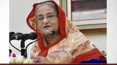 বক্তব্য রাখছেন প্রধানমন্ত্রী শেখ হাসিনা (ছবি&ndash; ফোকাস বাংলা)