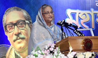 গণভবনে লায়ন ও লিও মহাসমাবেশে বক্তব্য রাখছেন প্রধানমন্ত্রী শেখ হাসিনা (ছবি: ফোকাস বাংলা)