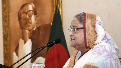 এমএনপি সার্ভিসের উদ্বোধনী অনুষ্ঠানে বক্তব্য রাখছেন প্রধানমন্ত্রী (ছবি: ফোকাস বাংলা)