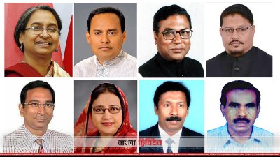 চাঁদপুর-৩ আসনে মনোনয়নপ্রত্যাশীরা। ওপরে (বাম থেকে): ডা. দীপু মনি এমপি, সুজিত রায় নন্দী, নাছির উদ্দিন আহমেদ, রেদওয়ান খান। নিচে, বিএনপির শেখ ফরিদ আহমেদ মানিক, রাশেদা বেগম হীরা, গণফোরামের অ্যাডভোকেট সেলিম আকবর, নাগরিক ঐক্যের অ্যাডভোকেট ফজলুল হক সরকার। (ছবি: ইব্রাহিম রনি)