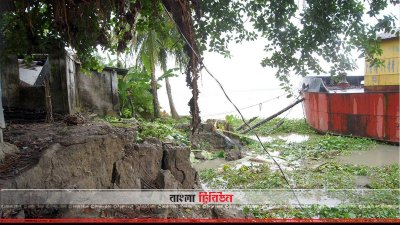 ভাঙনে স্টিমার ঘাট নদীতে বিলীন