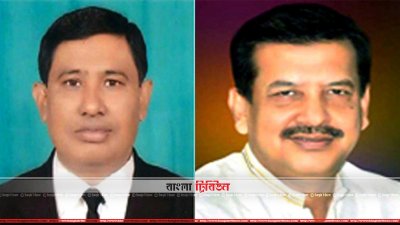 বরিশাল-৩ আসন থেকে প্রতিদ্বন্দ্বিতা করতে মনোনয়নপত্র দাখিল করেছেন (বাম দিক থেকে) ওয়ার্কার্স পার্টির প্রার্থী শেখ মো. টিপু সুলতান ও জাতীয় পার্টির প্রেসিডিয়াম সদস্য গোলাম কিবরিয়া টিপু