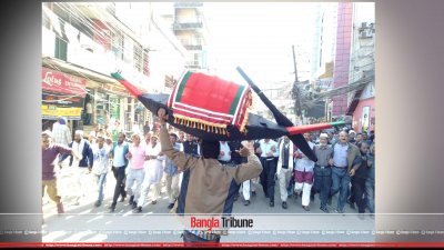 জনসভাকে কেন্দ্র করে আওয়ামী লীগ নেতাকর্মীদের মিছিল