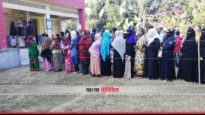 ভোটাররা লাইন ধরে দাঁড়িয়ে আছে