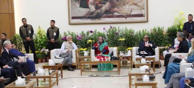 গণভবনে বিদেশি পর্যবেক্ষক ও সাংবাদিকদের সঙ্গে মতবিনিময় সভায় কথা বলছেন প্রধানমন্ত্রী শেখ হাসিনা (ছবি: ফোকাস বাংলা)