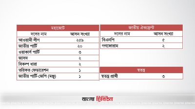 একাদশ জাতীয় সংসদ নির্বাচনে বিজয়ী দলের প্রাপ্ত আসন