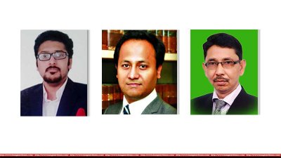 শপথ নেওয়া তিন তরুণ সংসদ সদস্য নিজাম উদ্দিন জলিল জন, ব্যারিস্টার মহিবুল হাসান চৌধুরী নওফেল ও ইকবাল হোসেন অপু
