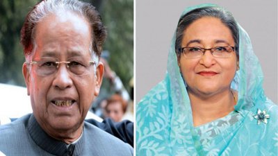 আসামের কংগ্রেস সভাপতি তরুণ গগৈ ও প্রধানমন্ত্রী শেখ হাসিনা  (ছবি: বাসস) 