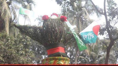 টবে নৌকা সদৃশ মালকুচিয়া গাছ। (ছবি- সাজ্জাদ হোসেন)