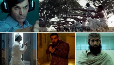 ছবিটির বিভিন্ন চরিত্র ও পাশে মুক্তিযুদ্ধের দৃশ্য (ডানে)