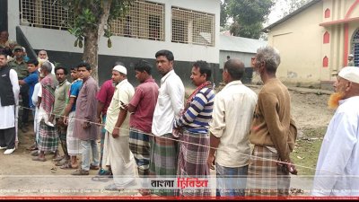 টাঙ্গাইলের বাসাইল উপজেলার একটি কেন্দ্রে ভোটারদের লাইন